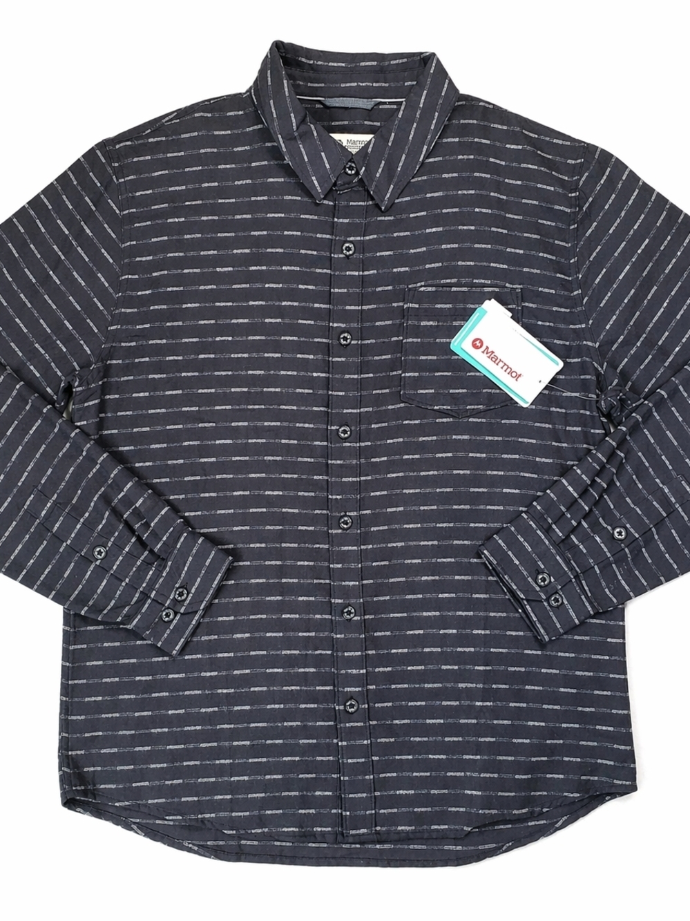 Marmot Button Up Shirt Mens L Gray Striped Long Sleeve NWT Outdoor Hiking